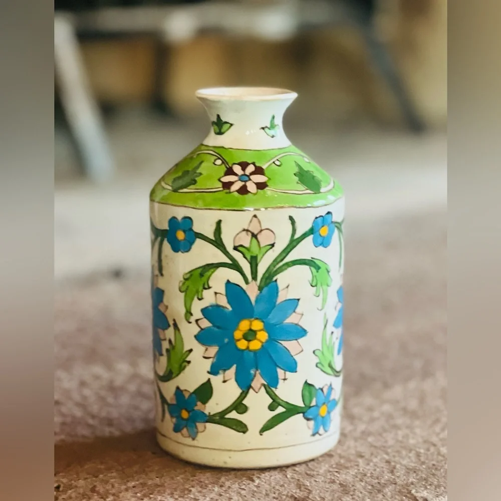 Vintage Turkish Iznik hand Painted Floral Vase